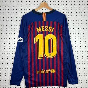 2017 -‎ 2018 FC Barcelona Nike Long Sleeve Jersey Medium Blue Red Messi READ